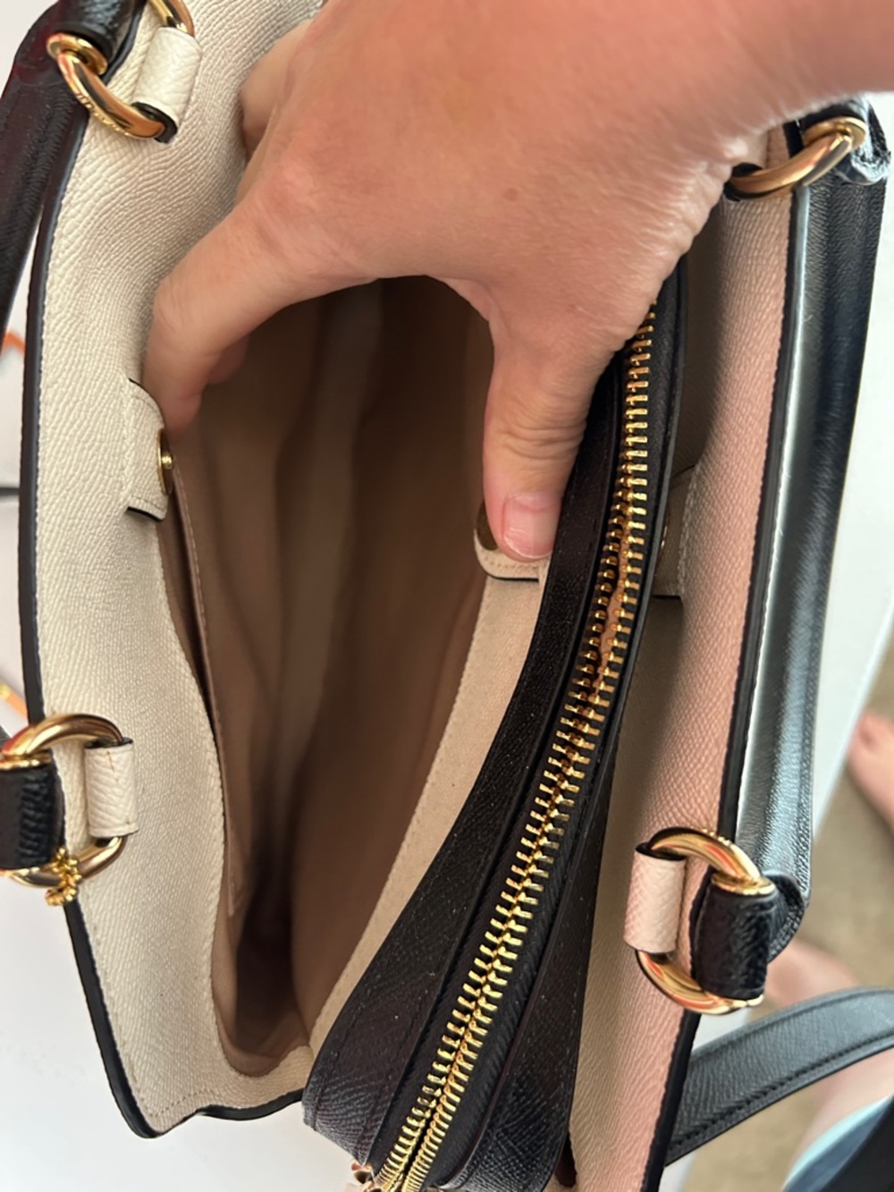Coach Cream Leather Satchel with Black Handles and Strap - Picture 8 of 16
